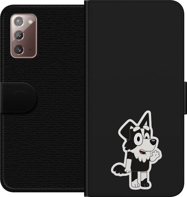 Kompatibel Tegnebogsetui til Samsung Galaxy Note20 Vinkende sort-hvid hund - Sort motiv med en sort-hvid hundefigur, der vinker. sort