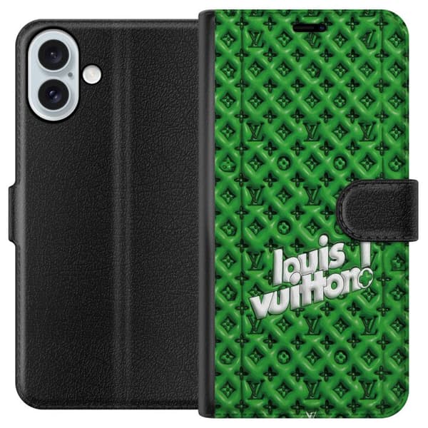 Kompatibel Tegnebogsetui til Apple iPhone 16 Plus Inspireret grønt monogram med logo grøn