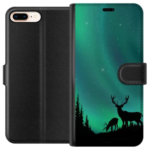 Kompatibel Tegnebogsetui til Apple iPhone 7 Plus Hjortar i siluett under norrsken