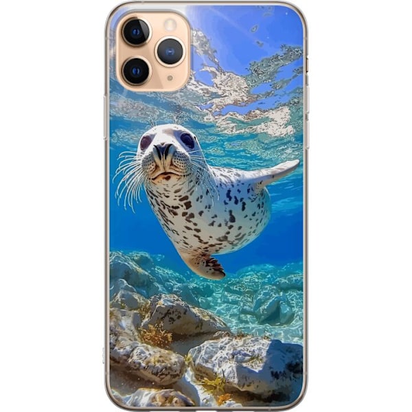 Apple iPhone 11 Pro Max Genomskinligt Skal Säl Hav Simmande Djurmotiv Natur Vattenmotiv Blå Design Marint Tema Populärt Motiv Djurliv