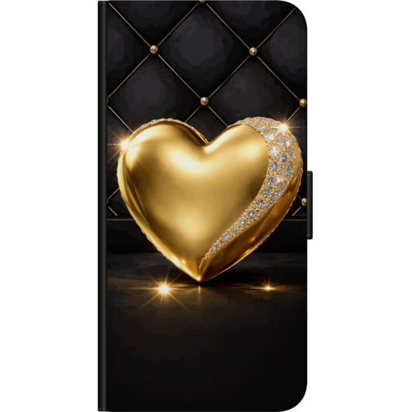 Kompatibel Tegnebogsetui til OnePlus 9 Pro Gyldent hjerte med diamantkant