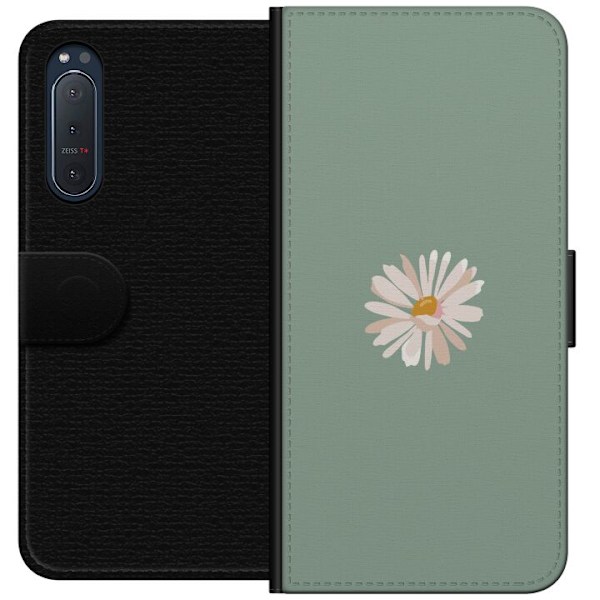 Sony Xperia 5 II Lompakkokotelo Vihreä Minimalikukka - tyylikäs kukka vihreällä taustalla