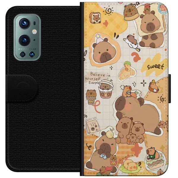 OnePlus 9 Pro Plånboksfodral Kawaii capybara mobilskal med gulliga djurmotiv