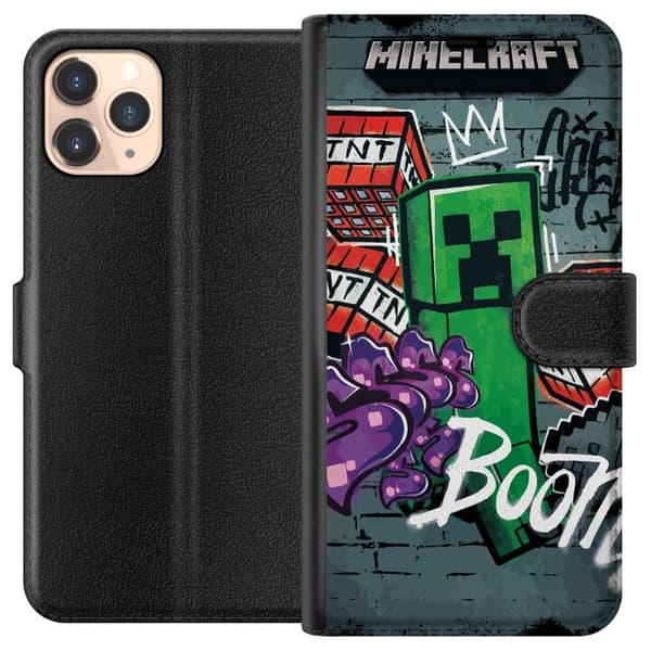 Kompatibel Tegnebogsetui til Apple iPhone 11 Pro Grøn blokfigur med dynamit, graffiti-detaljer og mørk urban baggrund grøn