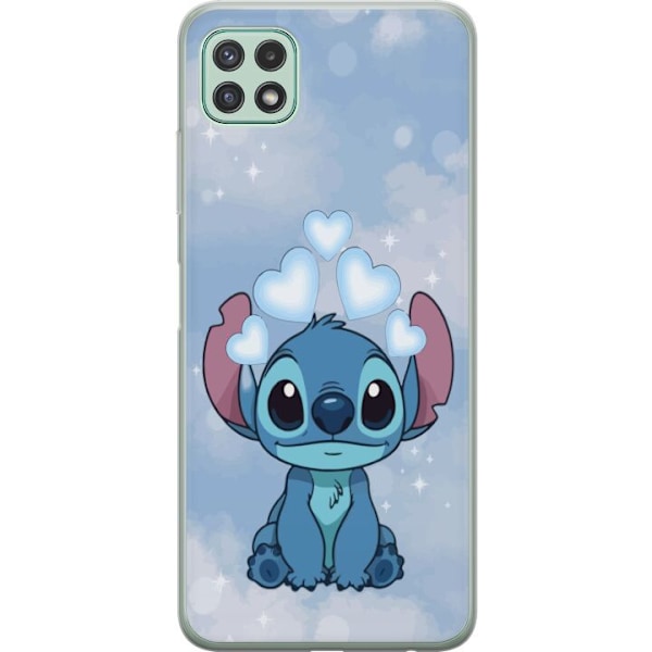 Samsung Galaxy A22 5G Genomskinligt Skal Stitch Hoppande Glädje – Rolig Design för Present