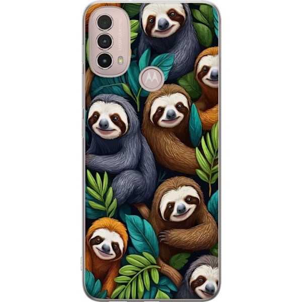 Motorola Moto E40 Gennemsigtig cover Sengångarstil - afslappet motiv med sød dovendyr