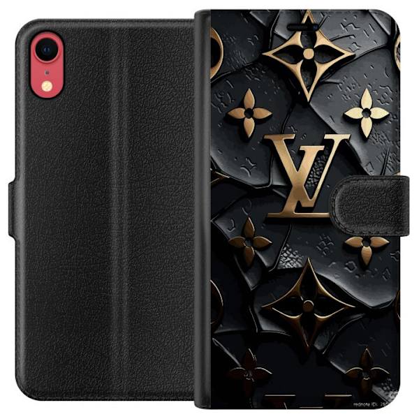 Apple iPhone XR Tegnebogsetui Louis Vuitton Mørk Tilstand Design Sort Luksus Stil Mode Populær Grafisk Mønster Modeikon Luksusmærke