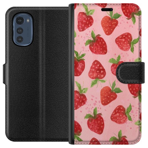 Motorola Moto E32s Lompakkokotelo Mansikkahaaveet - Retrot tyyli mansikkakuviointi