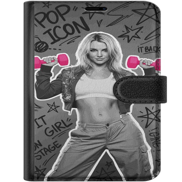 Kompatibel Tegnebogsetui til Apple iPhone Duo Blond popartist i sort-hvid med lyserøde håndvægte og graffiti mod grå baggrund grå