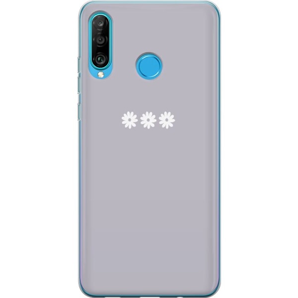 Huawei P30 lite Genomskinligt Skal Lila Blomminimalism – stilrent blommotiv på lila bakgrund