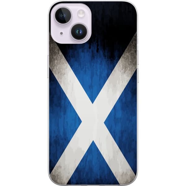 Kompatibelt Mobildeksel til Apple iPhone 15 Plus Skottlands flagg med grunge effekt og blå hvit design blå