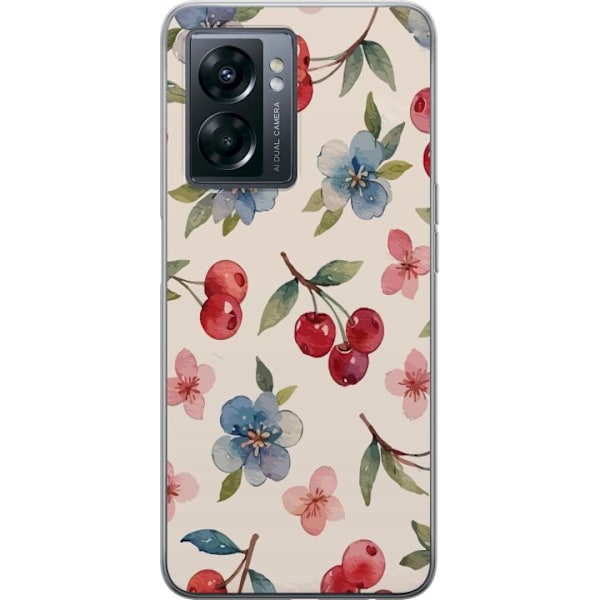 OnePlus Nord N300 Genomskinligt Skal Bär & Blommor – mönster med blå blommor och skogsbär