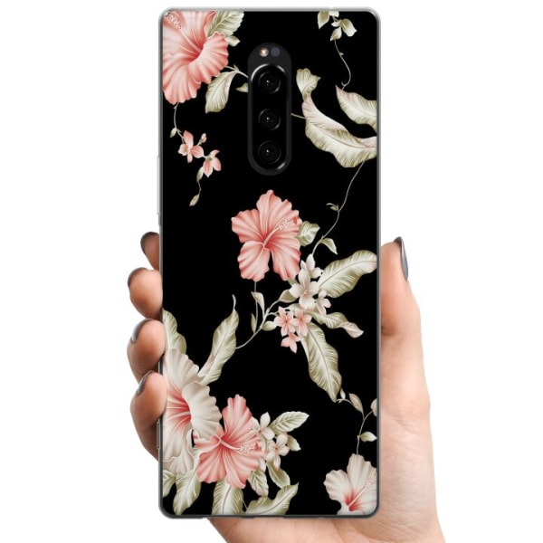 Sony Xperia 1 TPU Mobilcover Floral Mønster Sort