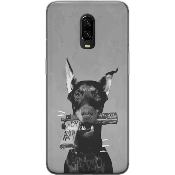 OnePlus 6T Läpinäkyvä kuori Harmaa Koira Graafinen Suunnittelu Kovan Eläinaiheen Katutaide Urbaani Trendi Koiran Ystävä Tyyli Suosittu Aihe