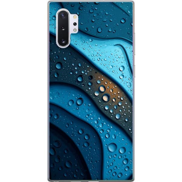 Kompatibelt Mobildeksel til Samsung Galaxy Note10+ Blå abstrakte bølger med glitrende vanndråper i moderne grafisk design blå
