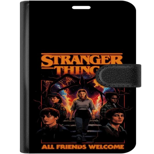 Kompatibel Tegnebogsetui til Apple iPhone Duo Karaktercollage med orange ild og dramatisk tekst på sort baggrund sort