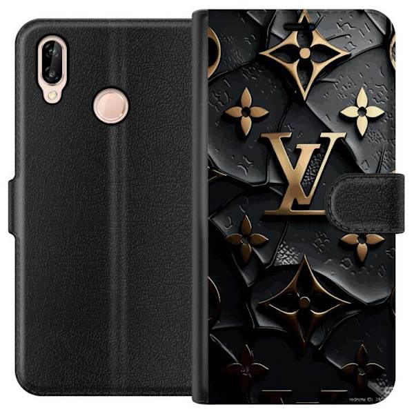Huawei P20 lite Lompakkokotelo Louis Vuitton Tumma tila Suunnittelu Musta Ylellisyys Tyyli Muoti Suosittu Graafinen Kuvio Muotisymboli Luksusbrändi