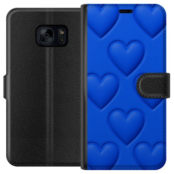 Samsung Galaxy S7 Lompakkokotelo Siniset Sydämet