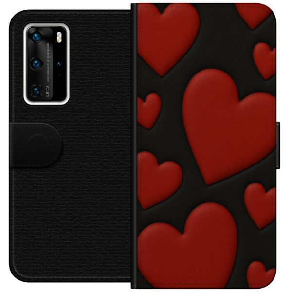 Huawei P40 Pro Tegnebogsetui Rød Fløjlshjerter