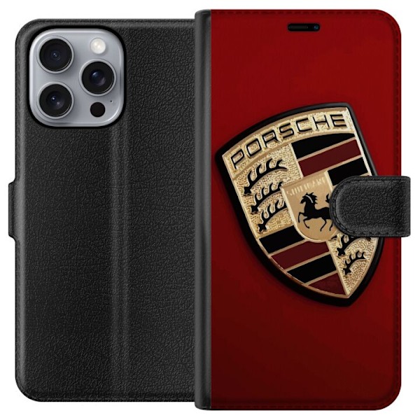 Apple iPhone 16 Pro Max Plånboksfodral Mobilskal med stilren Porce logotyp i svartvitt