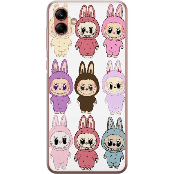 Samsung Galaxy A04 Gennemsigtig cover Labubu Pink Monster - Popkunst med Kawaii-touch