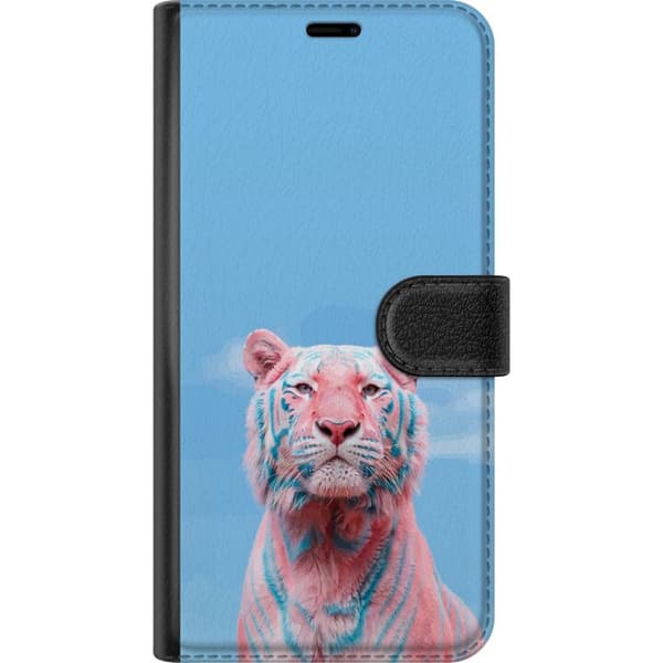 Kompatibel Tegnebogsetui til Apple iPhone X Farverig hvid tiger i lyserøde og blå pastelfarver mod en himmelblå baggrund blå