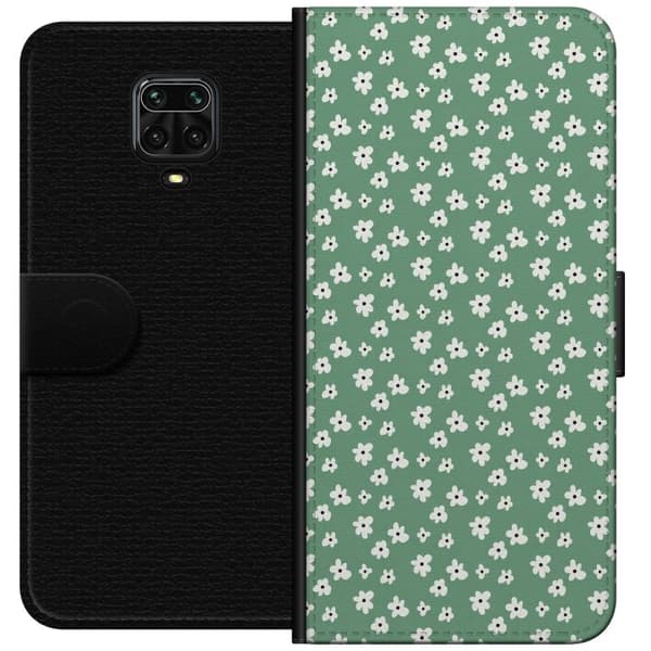 Kompatibel Tegnebogsetui til Xiaomi Redmi Note 9S Grøn blomstergrafik grøn