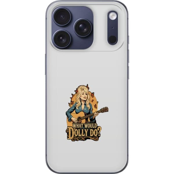 Kompatibelt Mobilskal till Apple iPhone 17 Pro Dolly Parton med gitarr och fjärilar grå