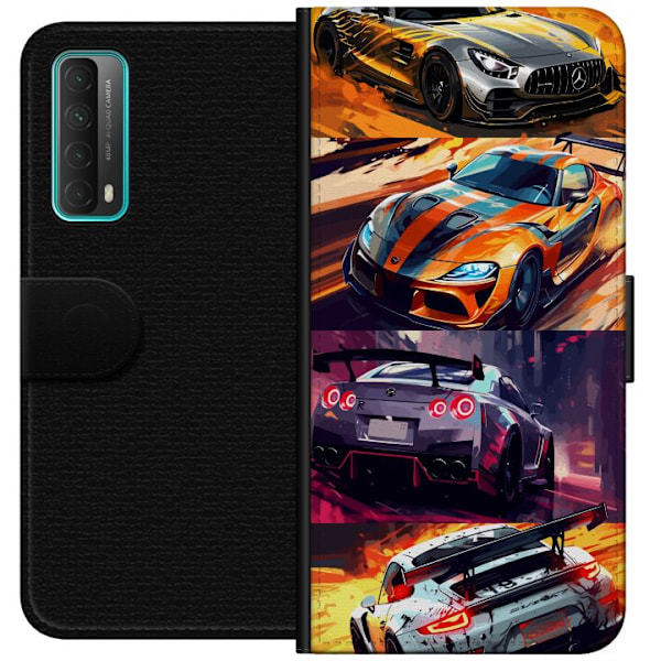Huawei P smart 2021 Lompakkokotelo Ralli kuume - vauhdikas teema ralliautoilla