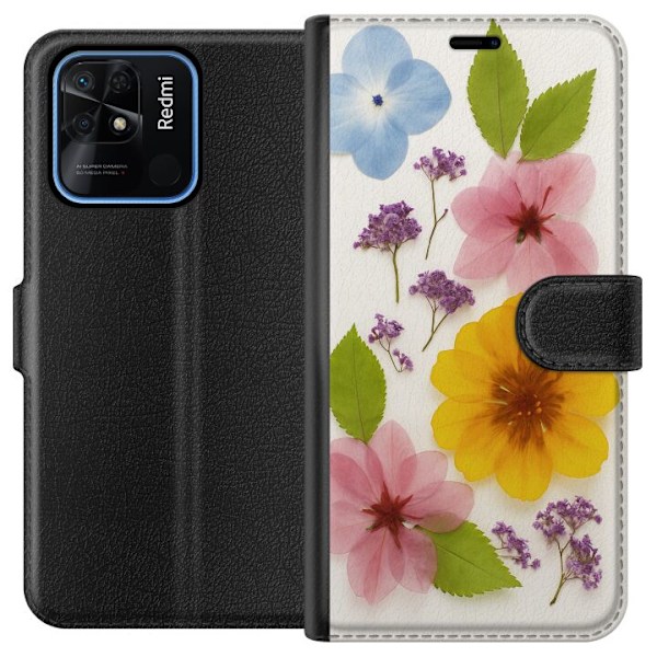 Xiaomi Redmi 10C Tegnebogsetui Pressede blomster