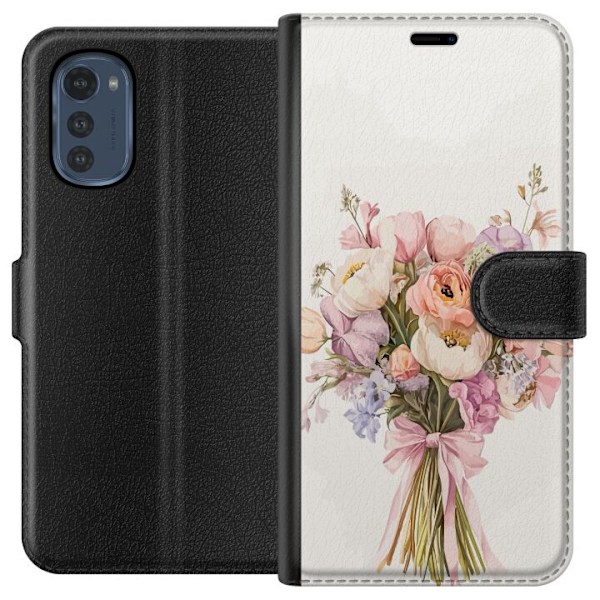 Motorola Moto E32s Plånboksfodral Mobilskal med färgglad blombukett i romantisk stil