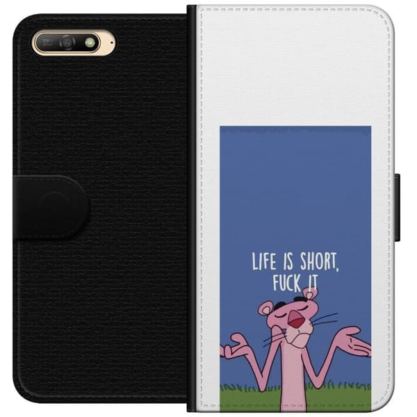 Kompatibelt Lommeboketui til Huawei Y6 (2018) Life Is Short citat blå