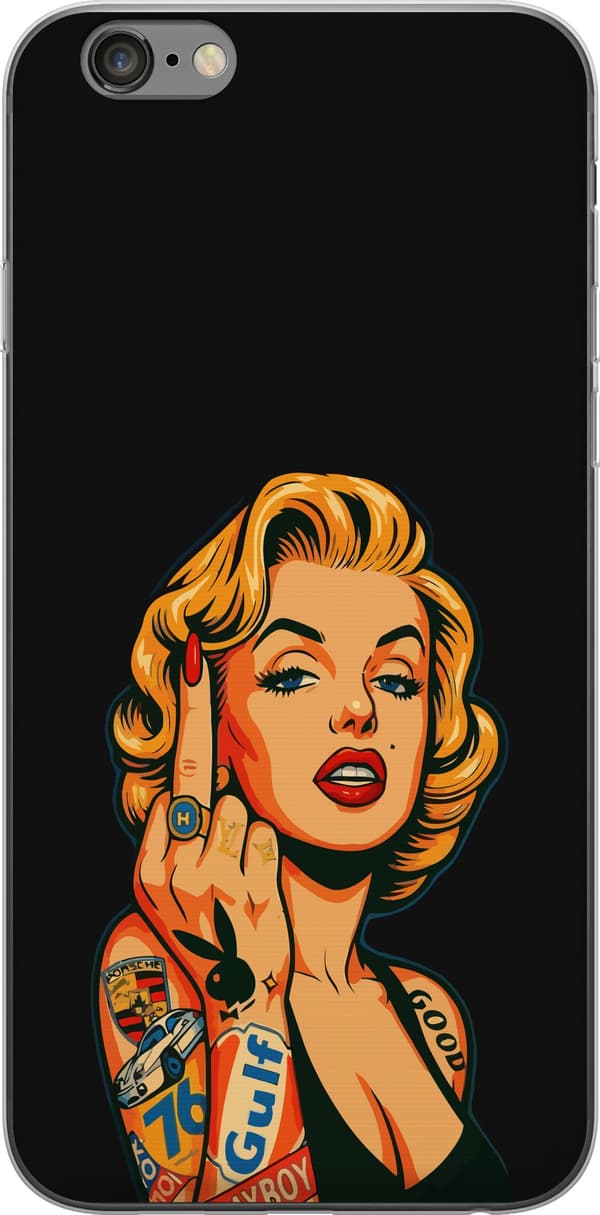 Kompatibel Mobilcover til Apple iPhone 6s Plus Blond kvinde i popkunststil med tatoveringer og løftet langfinger mod sort baggrund sort