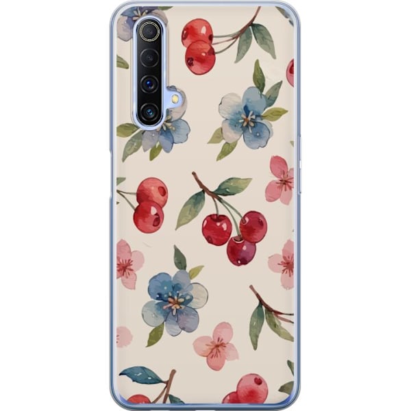 Realme X50 5G Läpinäkyvä kuori Marjat & Kukat - kuvio, jossa on sinisiä kukkia ja metsänmarjoja
