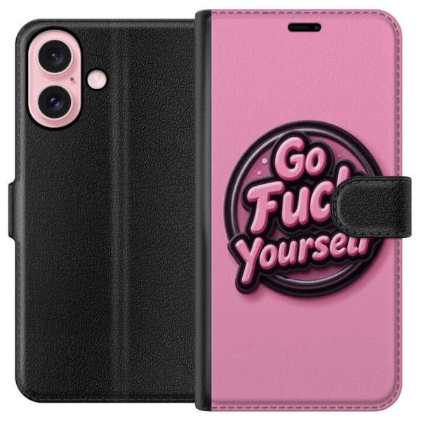Kompatibelt Plånboksfodral till Apple iPhone 16 Rosa 3D textposter