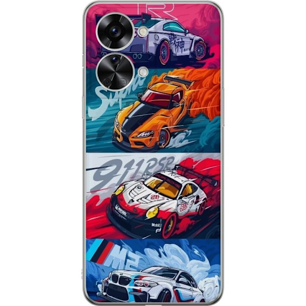 OnePlus Nord 2T Läpinäkyvä kuori Nopeat Autot - Piirretty K