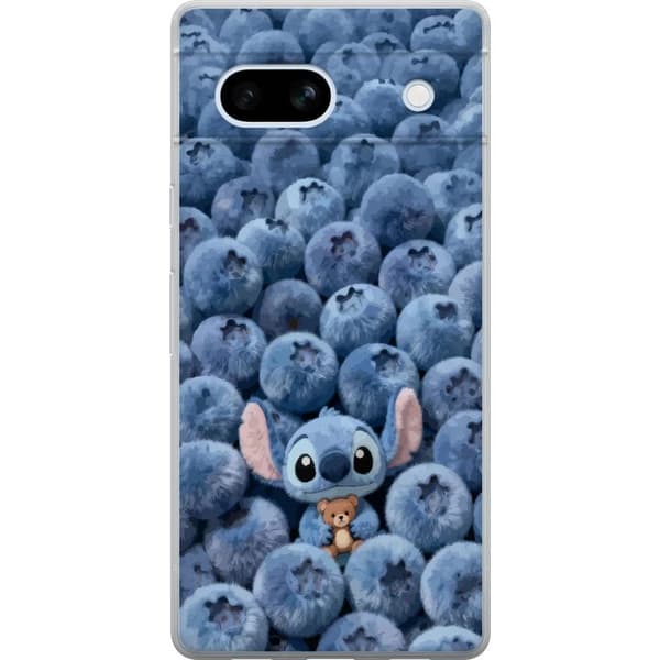 Kompatibel Mobilcover til Google Pixel 7a Sød, fluffy blå figur med en lille bamse blandt bløde blåbær blå