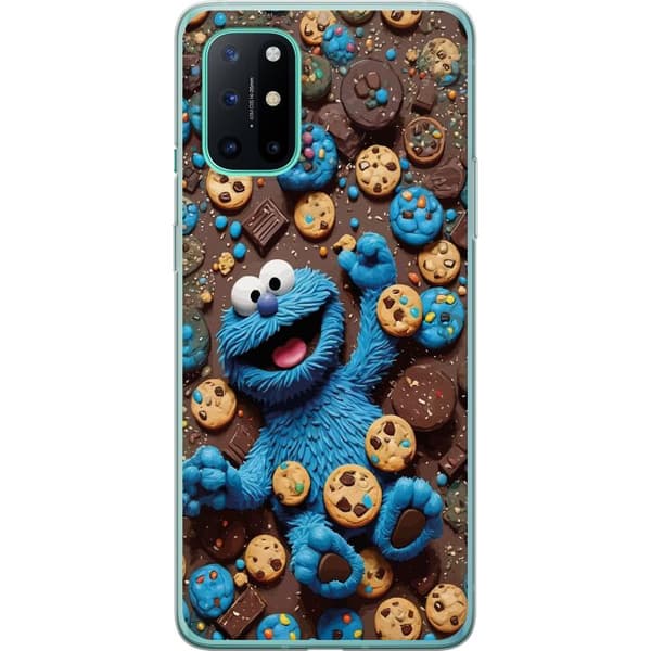 Kompatibelt Mobildeksel til OnePlus 8T Leken blå tegnet figur omgitt av informasjonskapsler blå