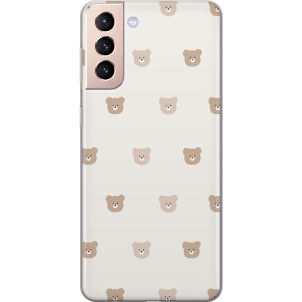 Samsung Galaxy S21 Genomskinligt Skal Teddy Background – gulliga nallar mot mjuk bakgrund