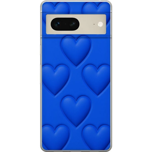 Google Pixel 7 Läpinäkyvä kuori Siniset Sydämet