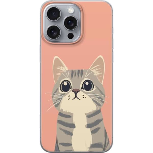 Kompatibelt Mobildeksel til Apple iPhone 16 Pro Max Söt grå katt mot rosa bakgrund rosa