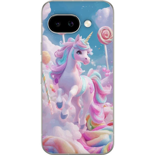 Google Pixel 9a Genomskinligt Skal Enhörning Candy Pastell Kawaii Motiv Söt Populär Färg Grafiskt Trend Barn Motiv Fantasy Art