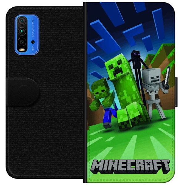 Xiaomi Redmi Note 9 4G Tegnebogsetui Minecraft Creeper mobilskal i klassisk grön pixelstil