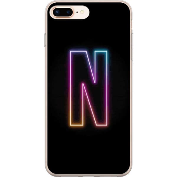 Kompatibel Mobilcover til Apple iPhone 8 Plus Minimalistisk neonbogstav N i farveskiftende lys mod sort baggrund