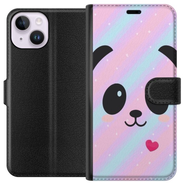 Apple iPhone 15 Plånboksfodral Regnbåge Panda