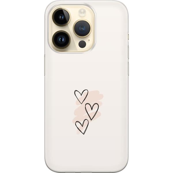 Kompatibel Mobilcover til Apple iPhone 15 Pro Tre håndtegnede sorte konturhjerter over lyserøde penselstrøg på lys baggrund pink