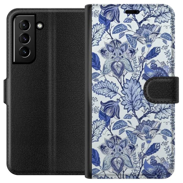 Kompatibel Tegnebogsetui til Samsung Galaxy S21+ 5G Blomster Blå...