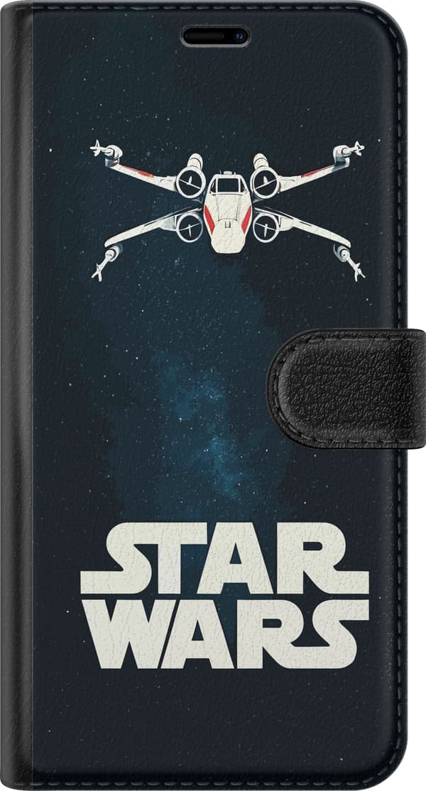 Kompatibel Tegnebogsetui til Apple iPhone 6s Hvidt Star Wars-navn og rumskib mod en mørk stjernehimmel sort