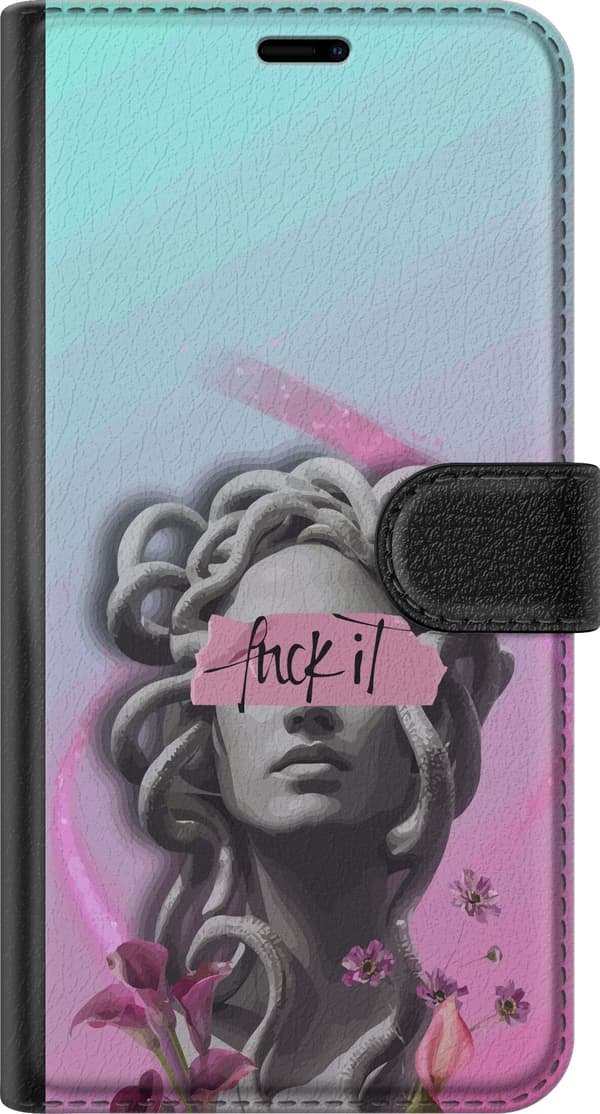 Kompatibel Tegnebogsetui til Apple iPhone 11 Pro Max Kunstnerisk motiv med statue, lyserøde detaljer og rebelsk tekstdesign i pastelfarver pink