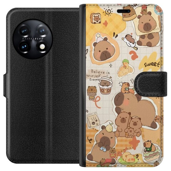 OnePlus 11R Lompakkokotelo Kawaii capybara mobilskal med gulliga djurmotiv